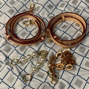 Elegant Tan and Gold Bag Straps with Pearl Accents